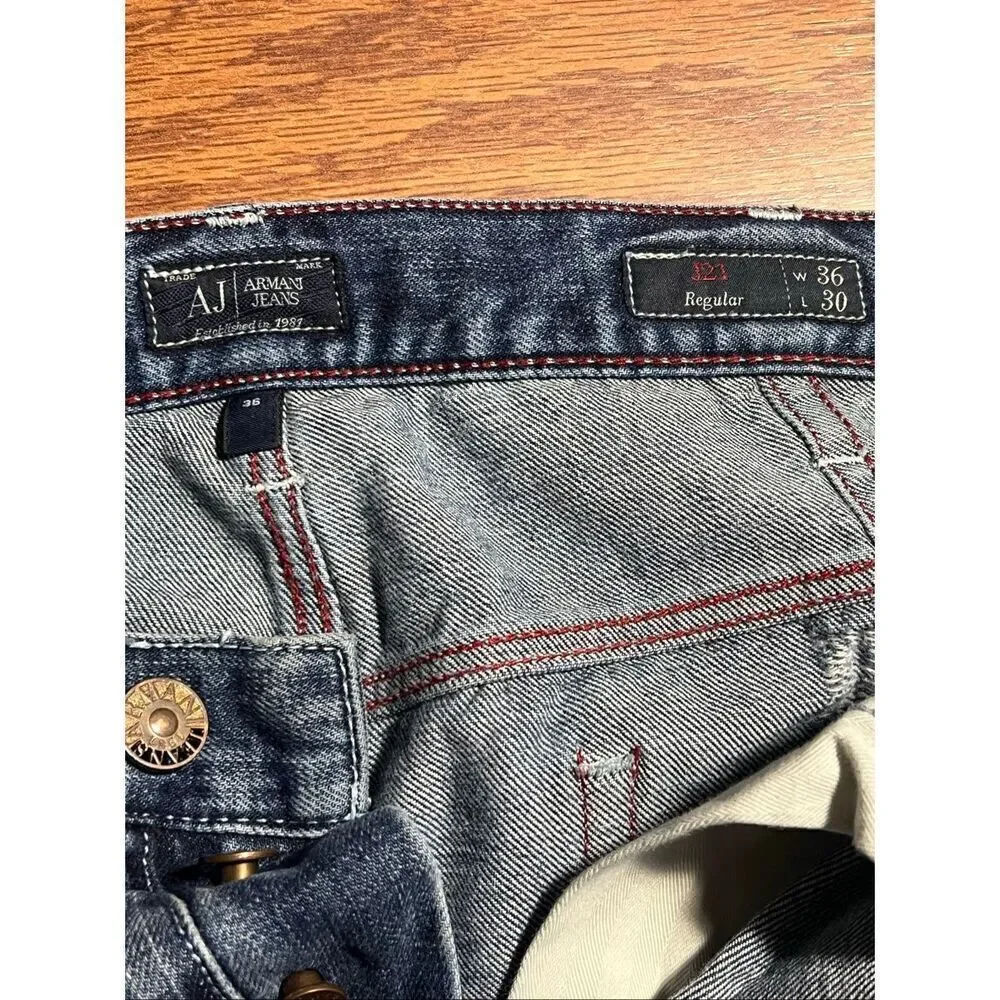 Armani J21 Regular Fit Distressed Button Fly Jeans